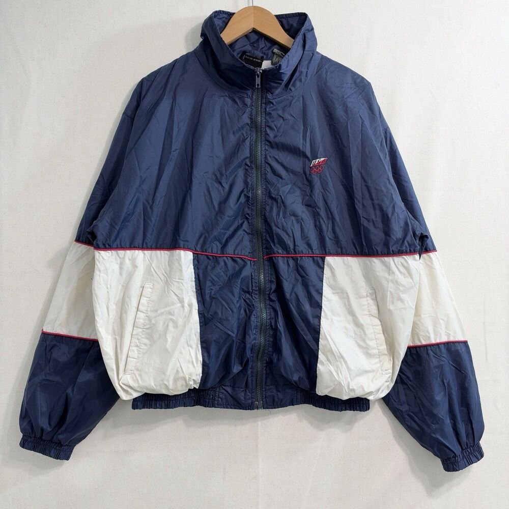 USA Olympics Official Vintage Nylon Windbreaker Jacket Large Red White Blue VTG